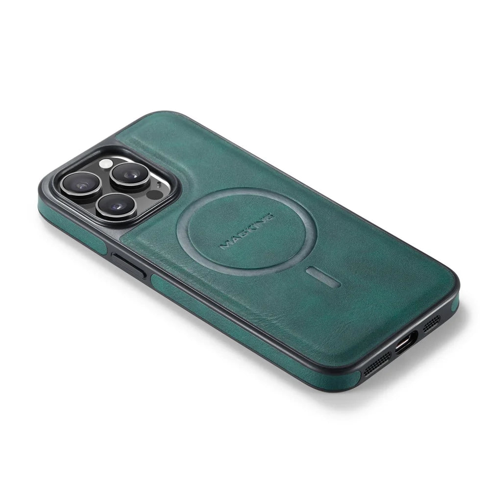 MAGKING K1 Series For iPhone 16 Pro Max Magnetic Case PC+TPU+PU Leather Shockproof Phone Cover - Green - 7