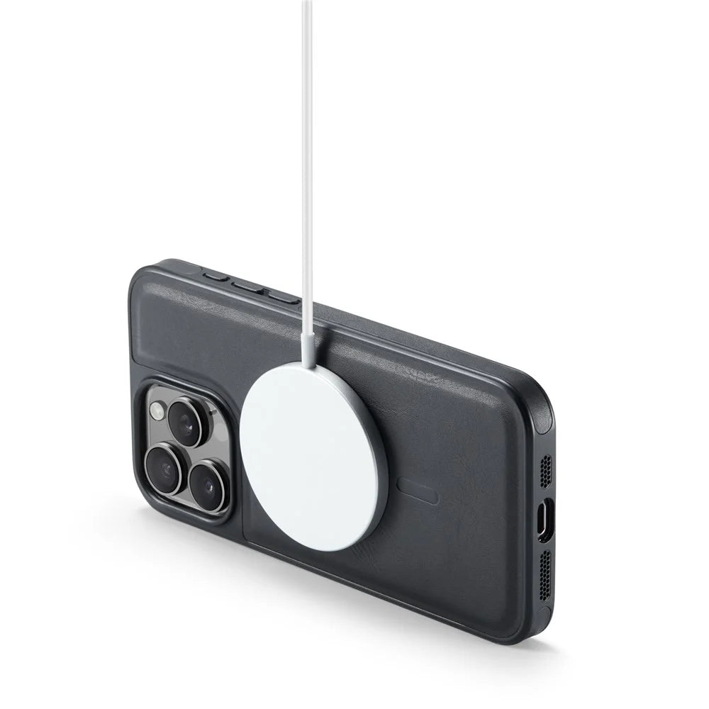 MAGKING K1 Series For iPhone 15 Pro Magnetic Case PC+TPU+PU Leather Shockproof Phone Cover - Black - 3