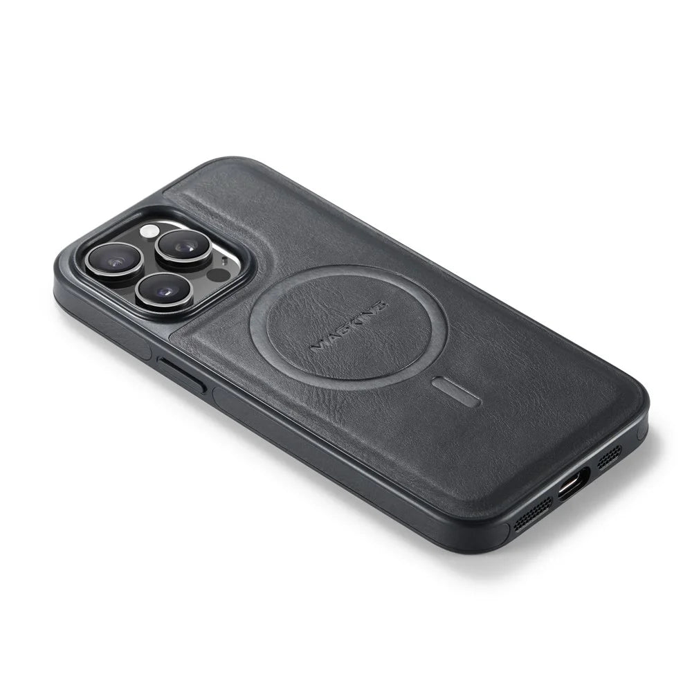 MAGKING K1 Series For iPhone 15 Pro Magnetic Case PC+TPU+PU Leather Shockproof Phone Cover - Black - 7