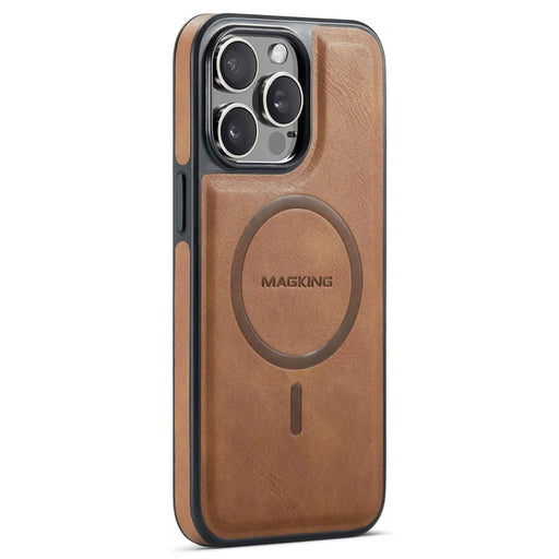MAGKING K1 Series For iPhone 14 Pro Max Magnetic Case PC+TPU+PU Leather Shockproof Phone Cover - Brown - 1