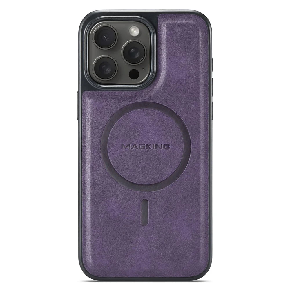 MAGKING K1 Series For iPhone 14 Pro Magnetic Case PC+TPU+PU Leather Shockproof Phone Cover - Purple - 2