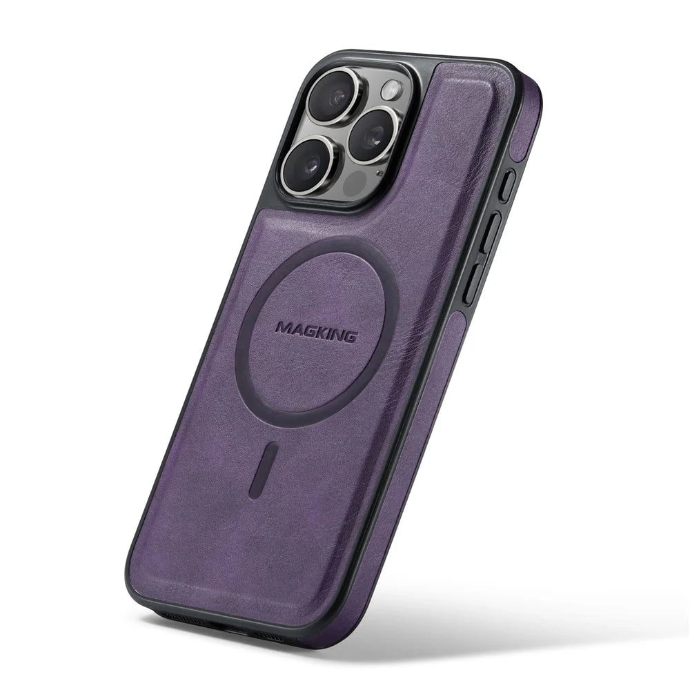 MAGKING K1 Series For iPhone 14 Pro Magnetic Case PC+TPU+PU Leather Shockproof Phone Cover - Purple - 5