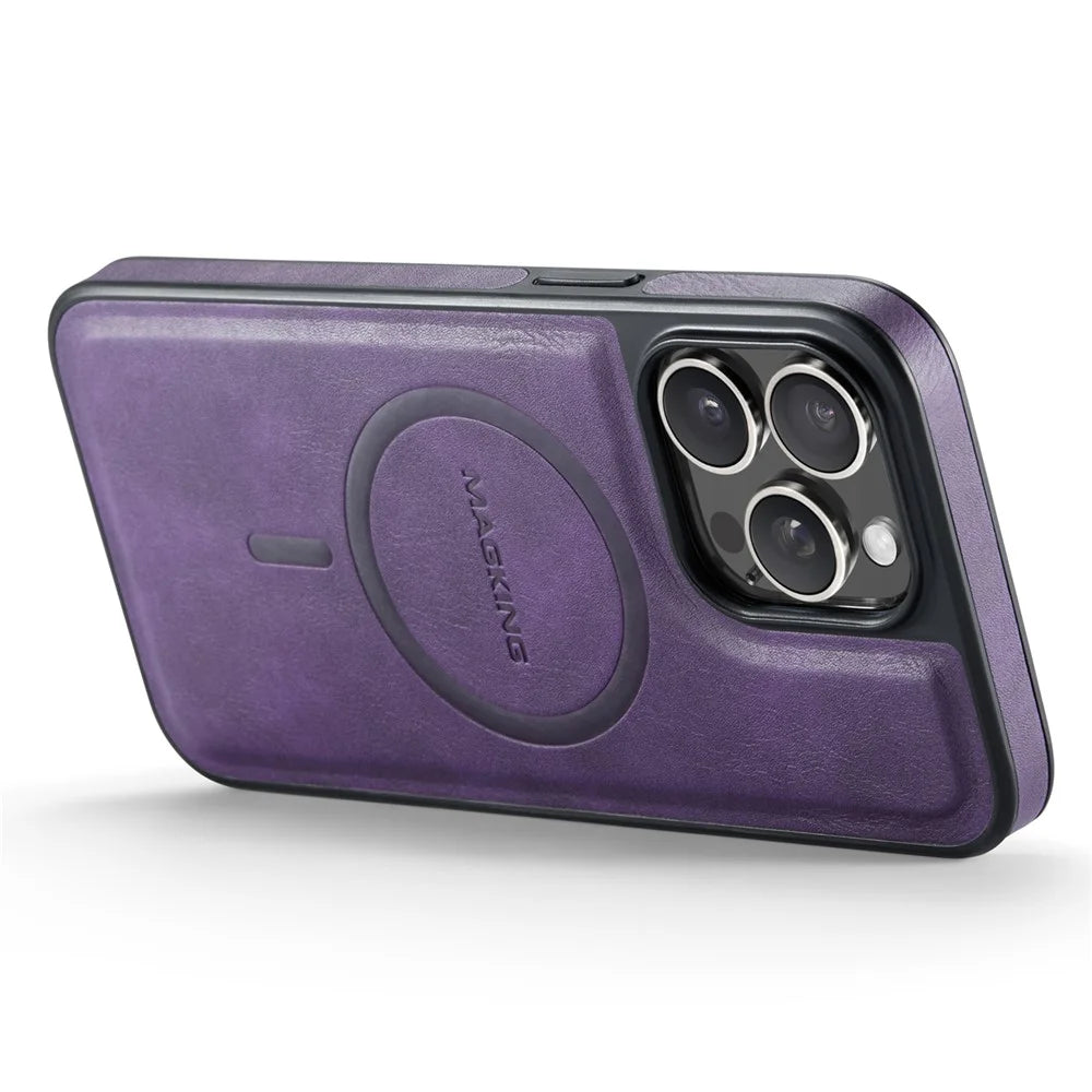 MAGKING K1 Series For iPhone 14 Pro Magnetic Case PC+TPU+PU Leather Shockproof Phone Cover - Purple - 6