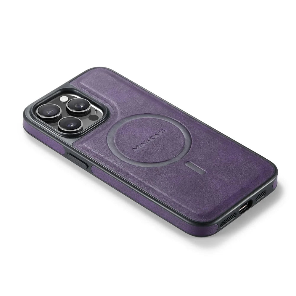 MAGKING K1 Series For iPhone 14 Pro Magnetic Case PC+TPU+PU Leather Shockproof Phone Cover - Purple - 7