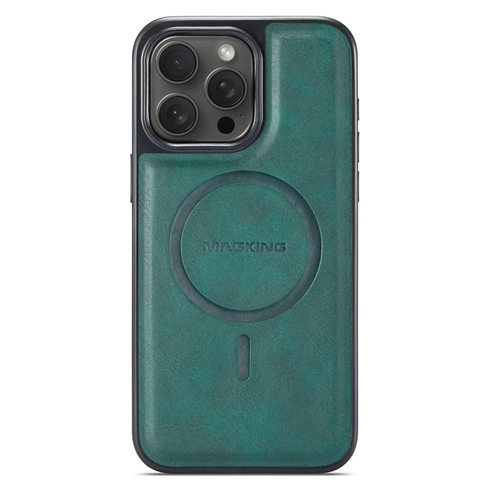MAGKING K1 Series For iPhone 13 Pro Magnetic Case PC+TPU+PU Leather Shockproof Phone Cover - Green - 2