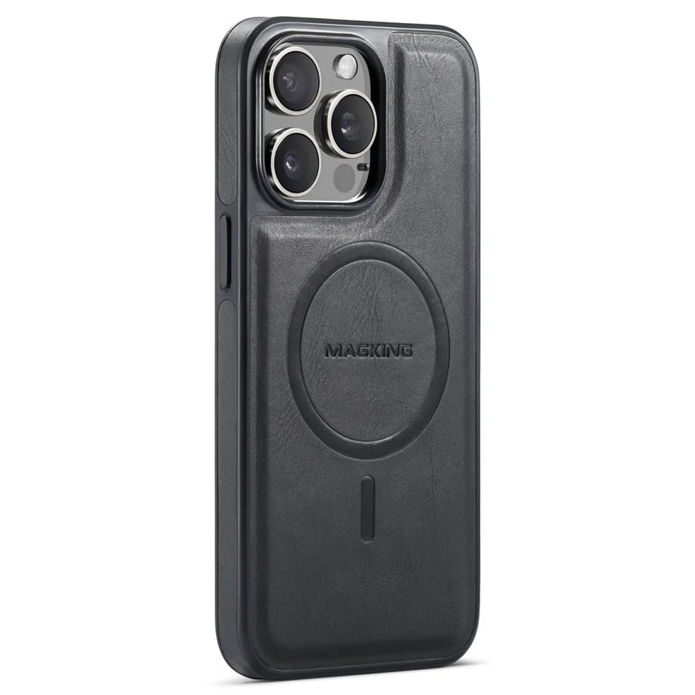 MAGKING K1 Series For iPhone 13 Pro Max Magnetic Case PC+TPU+PU Leather Shockproof Phone Cover - Black - 1