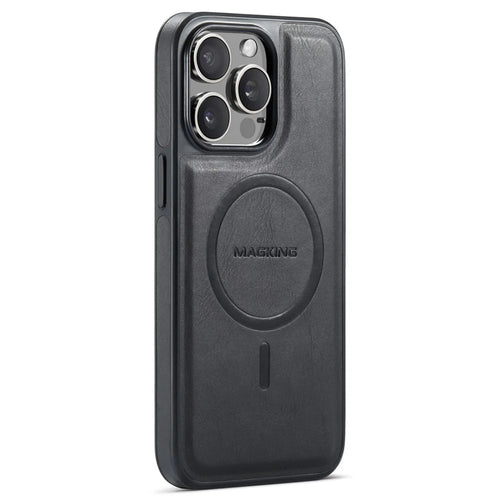 MAGKING K1 Series For iPhone 13 Pro Max Magnetic Case PC+TPU+PU Leather Shockproof Phone Cover - Black - 1