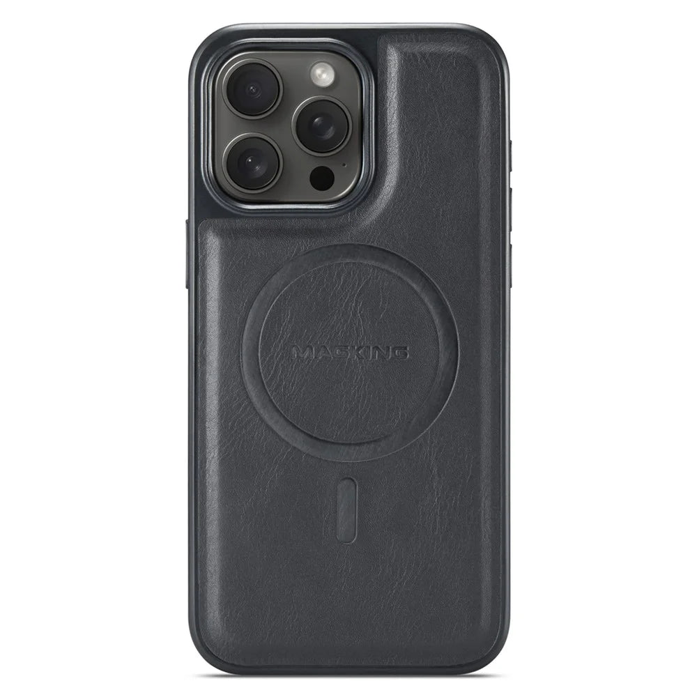 MAGKING K1 Series For iPhone 13 Pro Max Magnetic Case PC+TPU+PU Leather Shockproof Phone Cover - Black - 2