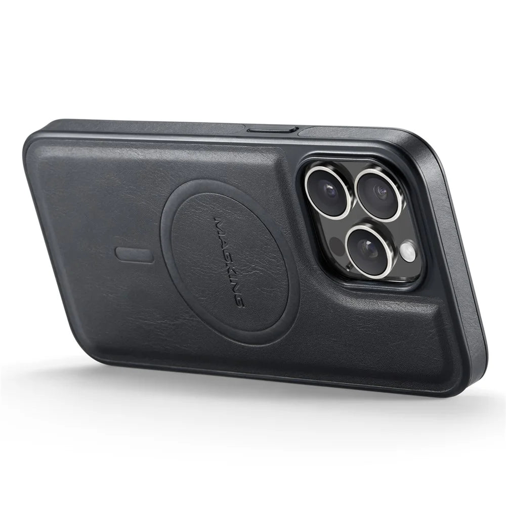 MAGKING K1 Series For iPhone 13 Pro Max Magnetic Case PC+TPU+PU Leather Shockproof Phone Cover - Black - 6