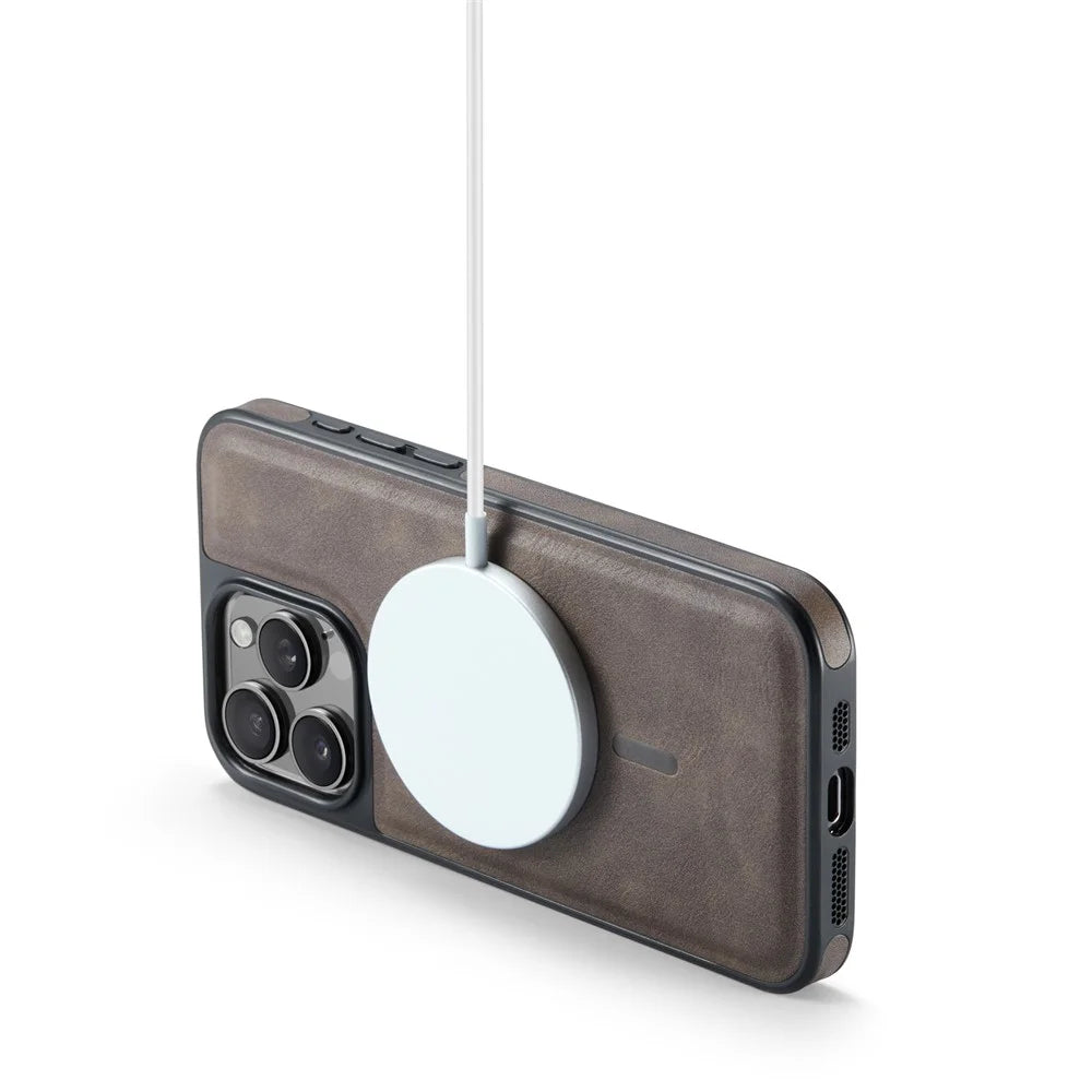 MAGKING K1 Series For iPhone 12 / 12 Pro Magnetic Case PC+TPU+PU Leather Shockproof Phone Cover - Coffee - 3