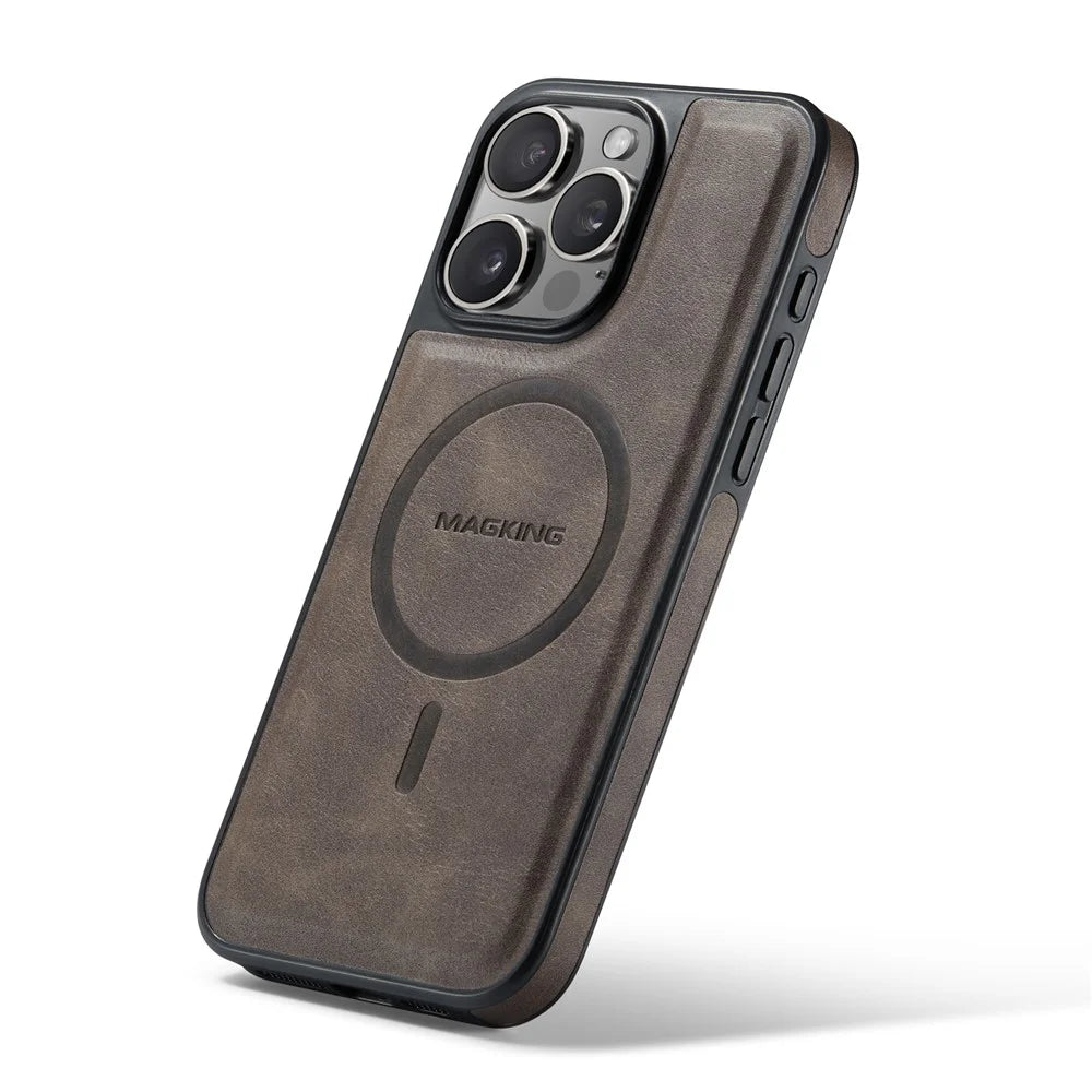 MAGKING K1 Series For iPhone 12 / 12 Pro Magnetic Case PC+TPU+PU Leather Shockproof Phone Cover - Coffee - 5