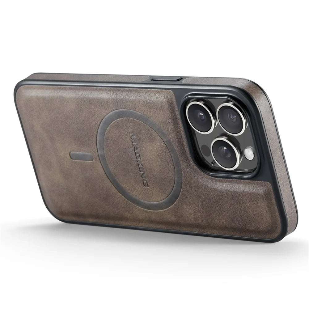 MAGKING K1 Series For iPhone 12 / 12 Pro Magnetic Case PC+TPU+PU Leather Shockproof Phone Cover - Coffee - 6