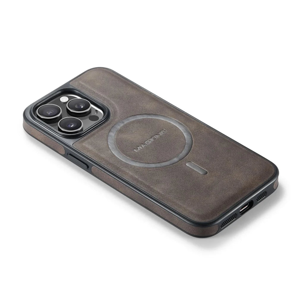 MAGKING K1 Series For iPhone 12 / 12 Pro Magnetic Case PC+TPU+PU Leather Shockproof Phone Cover - Coffee - 7