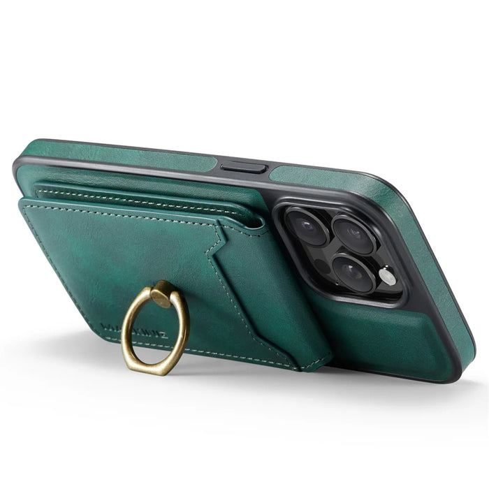 MAGKING K1 Series For iPhone 16 Pro Max Magnetic Case PC+TPU+PU Phone Cover with Card Holder Kickstand - Green - 3