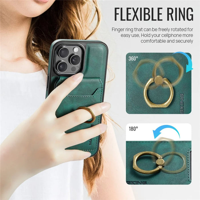 MAGKING K1 Series For iPhone 16 Pro Max Magnetic Case PC+TPU+PU Phone Cover with Card Holder Kickstand - Green - 4