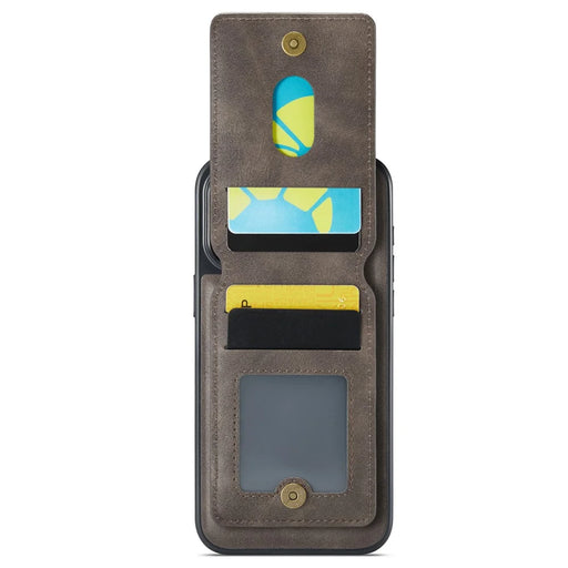 MAGKING K1 Series For iPhone 15 Pro Magnetic Case PC+TPU+PU Phone Cover with Card Holder Kickstand - Coffee - 2