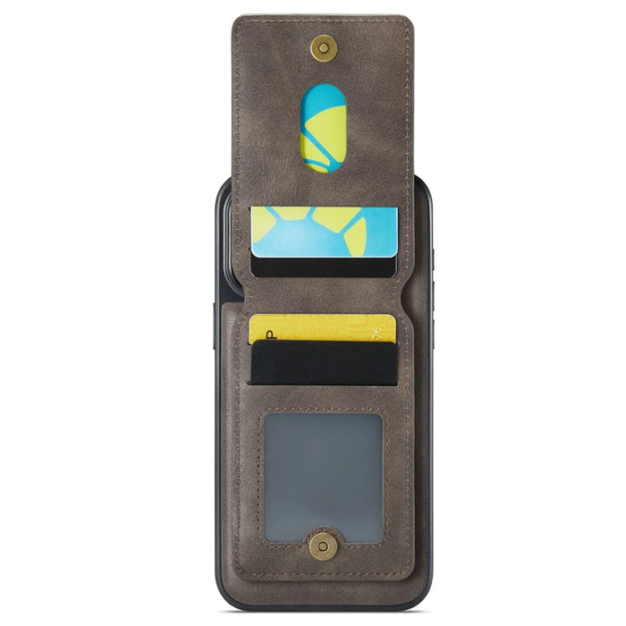 MAGKING K1 Series For iPhone 15 Pro Magnetic Case PC+TPU+PU Phone Cover with Card Holder Kickstand - Coffee - 2