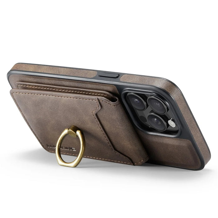MAGKING K1 Series For iPhone 15 Pro Magnetic Case PC+TPU+PU Phone Cover with Card Holder Kickstand - Coffee - 3