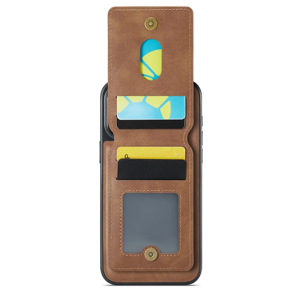 MAGKING K1 Series For iPhone 14 Pro Max Magnetic Case PC+TPU+PU Phone Cover with Card Holder Kickstand - Brown - 2