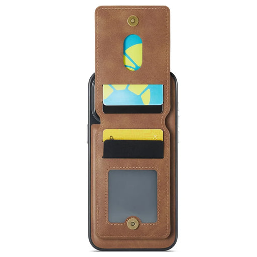 MAGKING K1 Series For iPhone 14 Pro Max Magnetic Case PC+TPU+PU Phone Cover with Card Holder Kickstand - Brown - 2