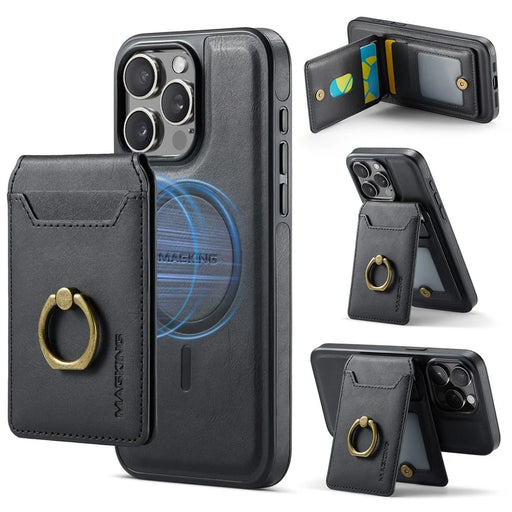 MAGKING K1 Series For iPhone 12 Pro Max Magnetic Case PC+TPU+PU Phone Cover with Card Holder Kickstand - Black - 1