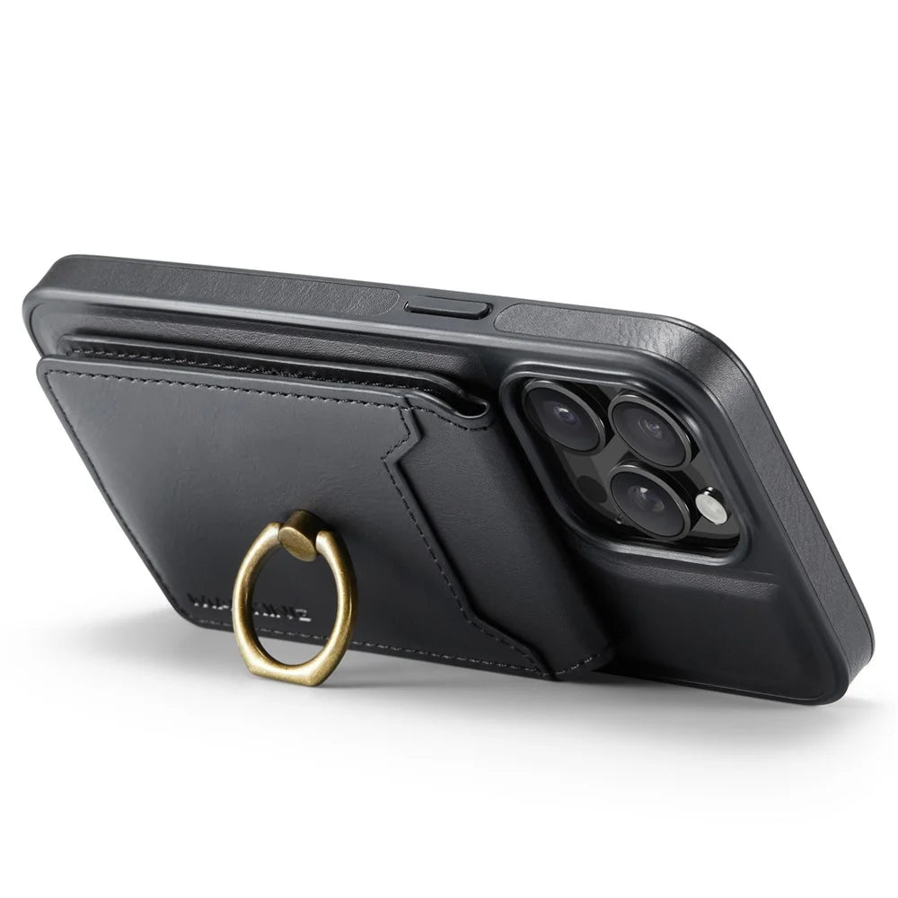 MAGKING K1 Series For iPhone 12 Pro Max Magnetic Case PC+TPU+PU Phone Cover with Card Holder Kickstand - Black - 3