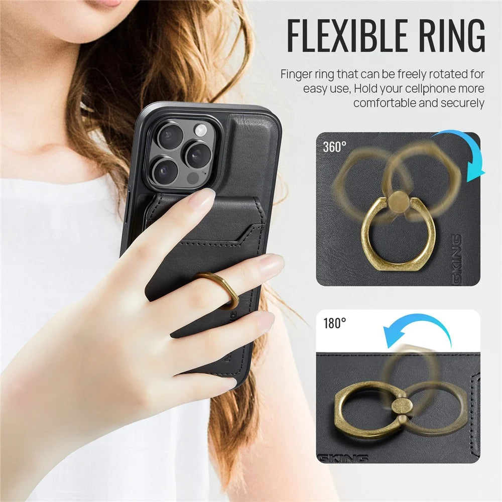 MAGKING K1 Series For iPhone 12 Pro Max Magnetic Case PC+TPU+PU Phone Cover with Card Holder Kickstand - Black - 4