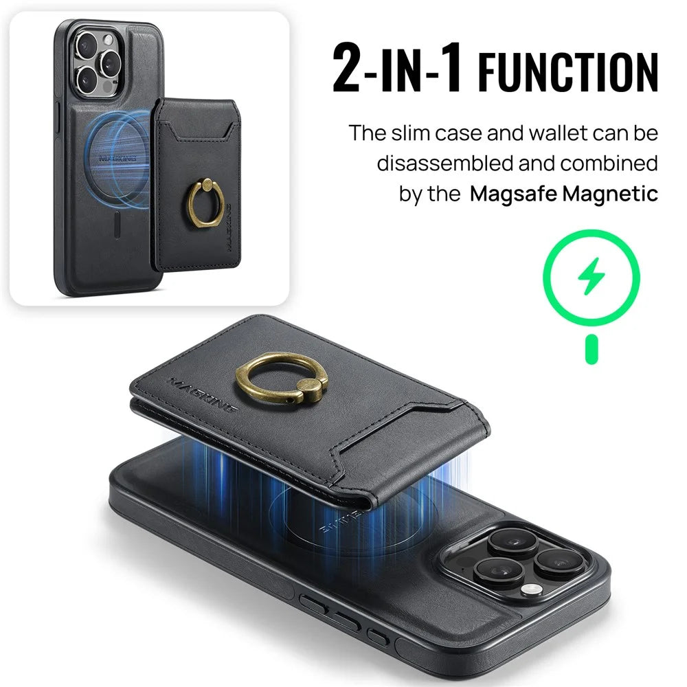 MAGKING K1 Series For iPhone 12 Pro Max Magnetic Case PC+TPU+PU Phone Cover with Card Holder Kickstand - Black - 7