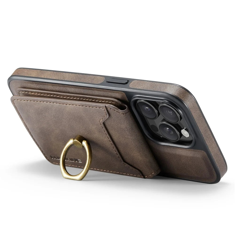 MAGKING K1 Series For iPhone 13 Pro Max Magnetic Case PC+TPU+PU Phone Cover with Card Holder Kickstand - Coffee - 3