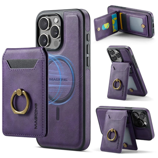 MAGKING K1 Series For iPhone 12 / 12 Pro Magnetic Case PC+TPU+PU Phone Cover with Card Holder Kickstand - Purple - 1