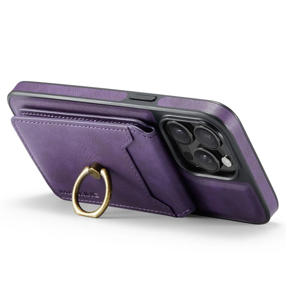 MAGKING K1 Series For iPhone 12 / 12 Pro Magnetic Case PC+TPU+PU Phone Cover with Card Holder Kickstand - Purple - 3