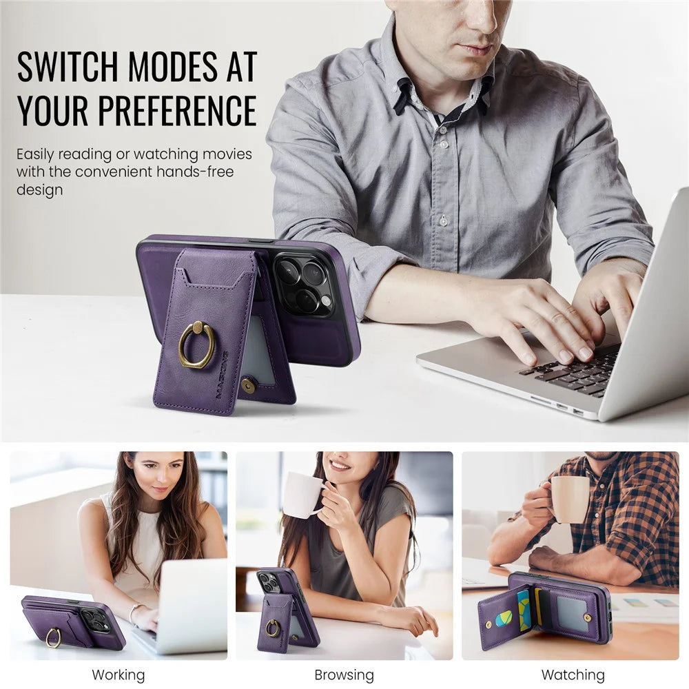 MAGKING K1 Series For iPhone 12 / 12 Pro Magnetic Case PC+TPU+PU Phone Cover with Card Holder Kickstand - Purple - 5