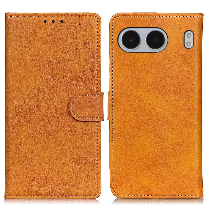 For OnePlus Nord 4 Stand Wallet Case Cowhide Texture Leather Phone Cover - Brown - 1