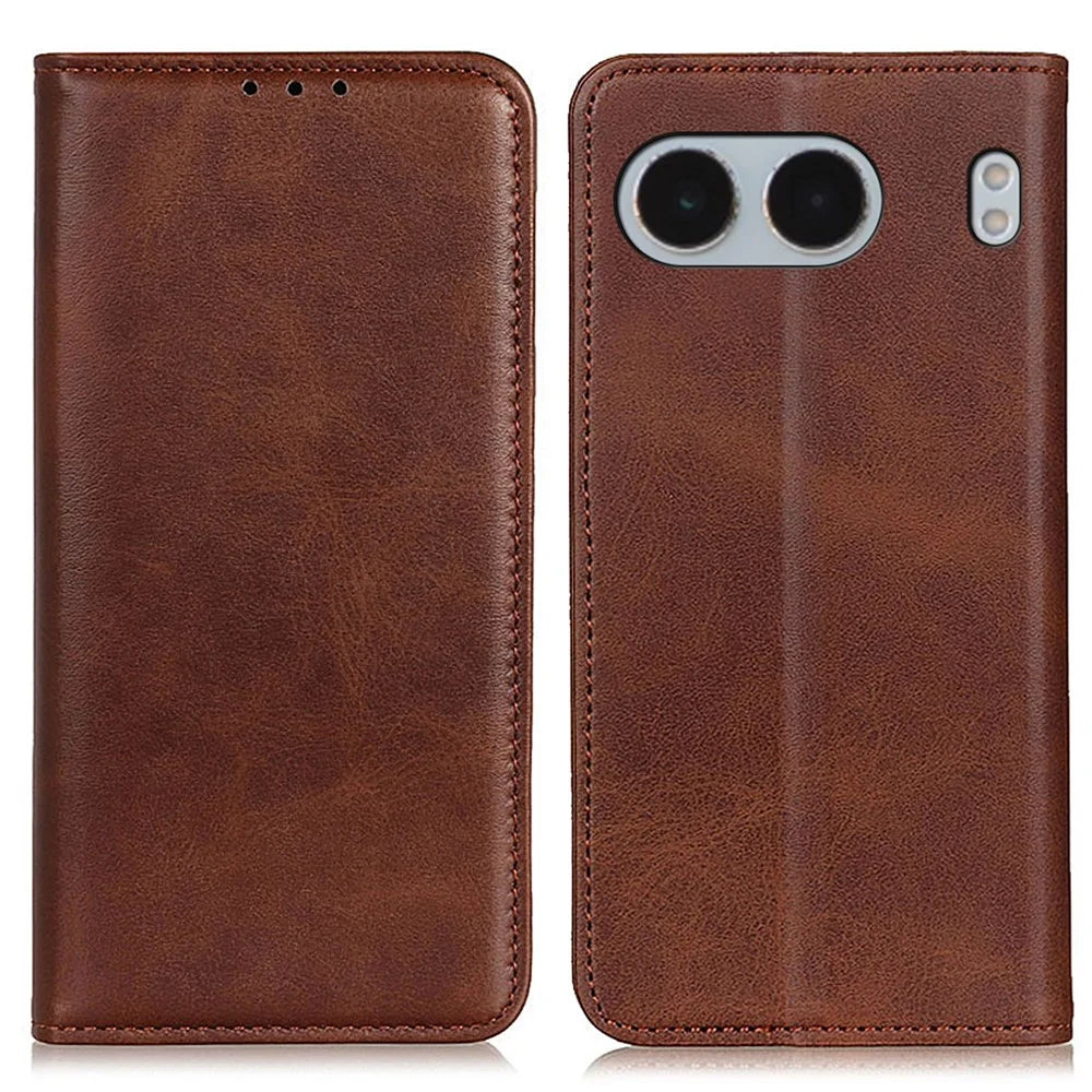 For OnePlus Nord 4 Case Split Leather Flip Wallet Phone Cover - Coffee - 1