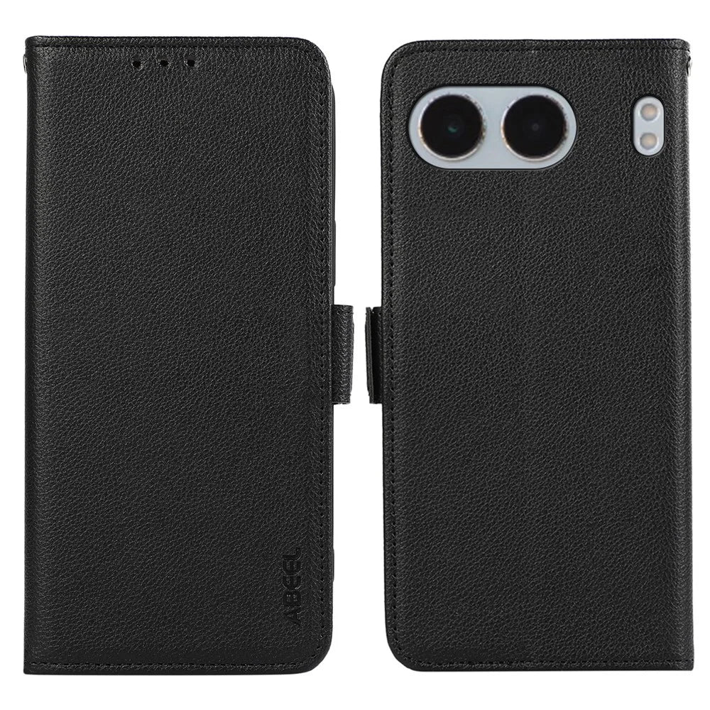ABEEL For OnePlus Nord 4 Case Litchi Texture Leather RFID Blocking Phone Cover - Black - 1