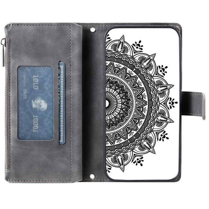 Style 006 For Google Pixel 9 Pro XL Wallet Case PU Leather Phone Cover Mandala Flower Pattern - Grey - 4