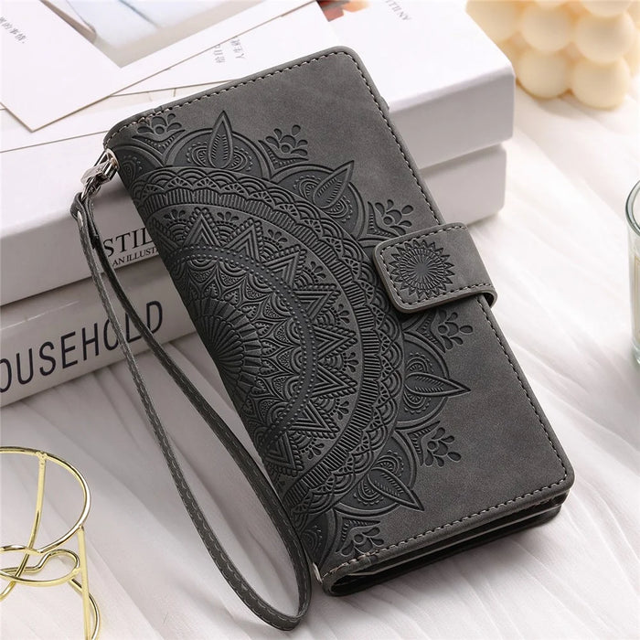 Style 006 For Google Pixel 9 Pro XL Wallet Case PU Leather Phone Cover Mandala Flower Pattern - Grey - 6