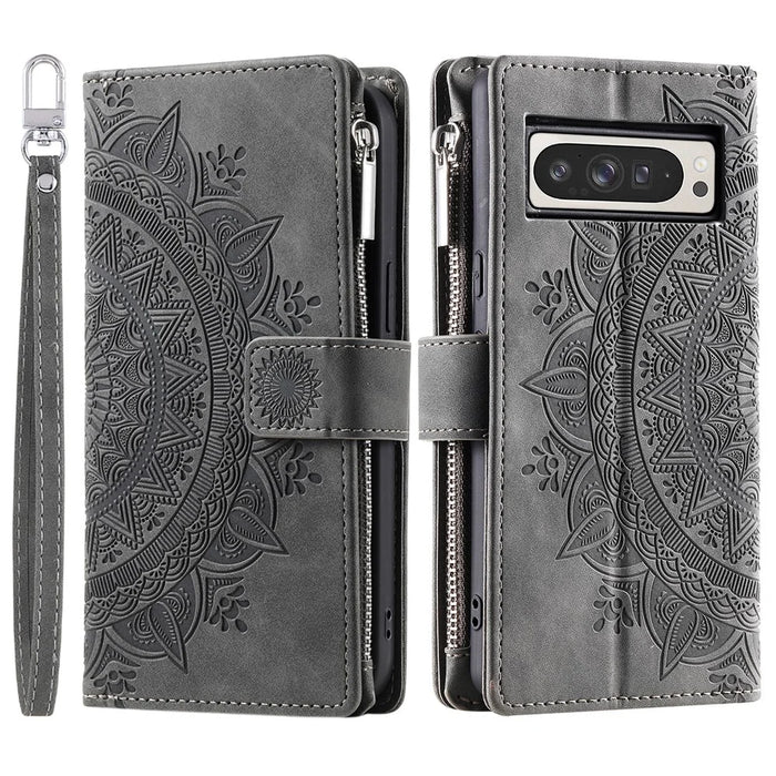 Style 006 For Google Pixel 9 Pro XL Wallet Case PU Leather Phone Cover Mandala Flower Pattern - Grey - 7