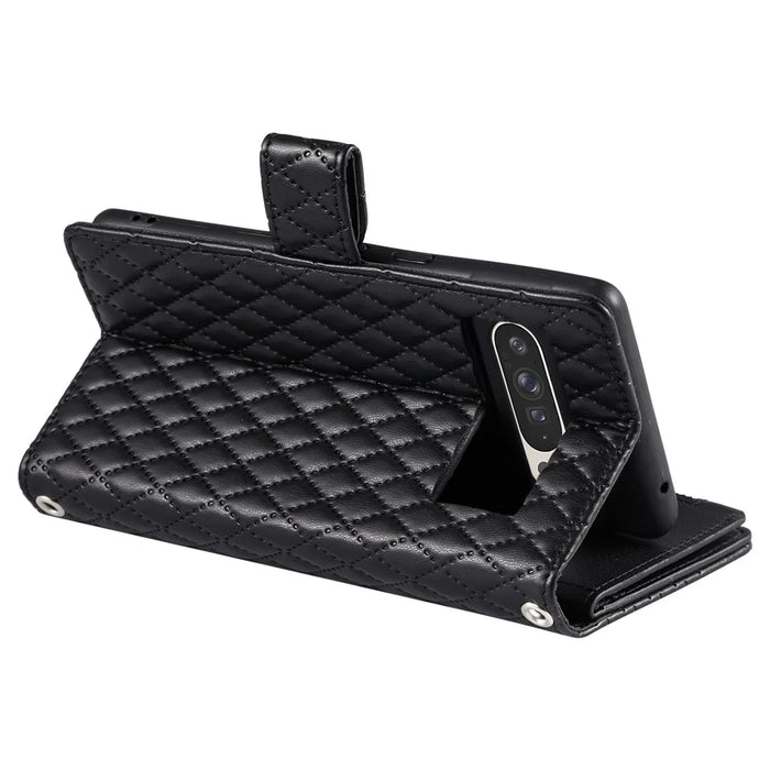 Style 012 for Google Pixel 9 Pro XL Case Zipper Wallet PU Leather Rhombus Grid Phone Cover - Black - 4