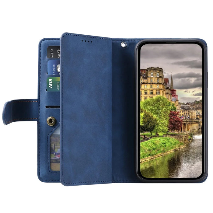 For Google Pixel 9 Pro XL Case PU Leather Phone Cover with Zipper Wallet 9 Card Slots - Blue - 3