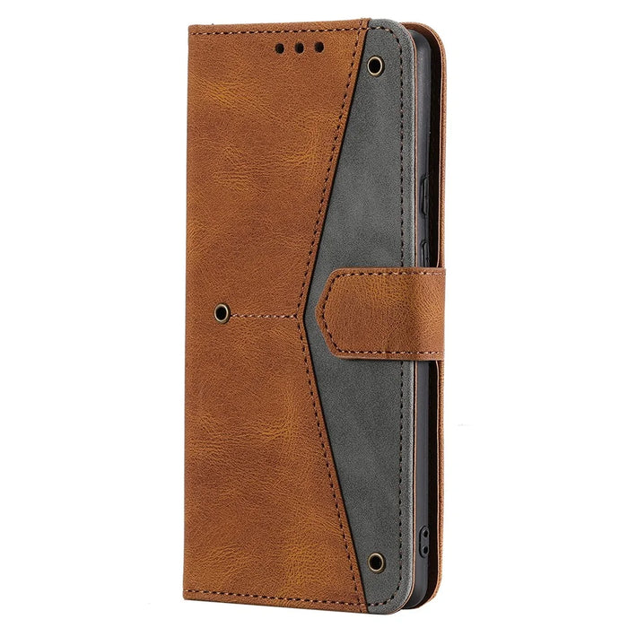 For Google Pixel 9 Pro XL Leather Case Splicing Stitching Wallet Stand Phone Cover with Strap - Brown - 4