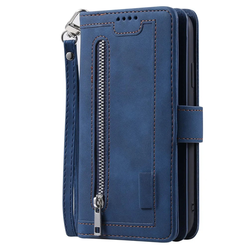 For Google Pixel 9 / 9 Pro Case PU Leather Phone Cover with Zipper Wallet 9 Card Slots - Blue - 7