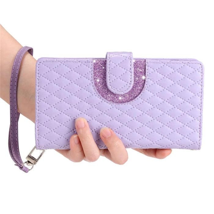Style 012 for Google Pixel 9 / 9 Pro Case Zipper Wallet PU Leather Rhombus Grid Phone Cover - Purple - 6