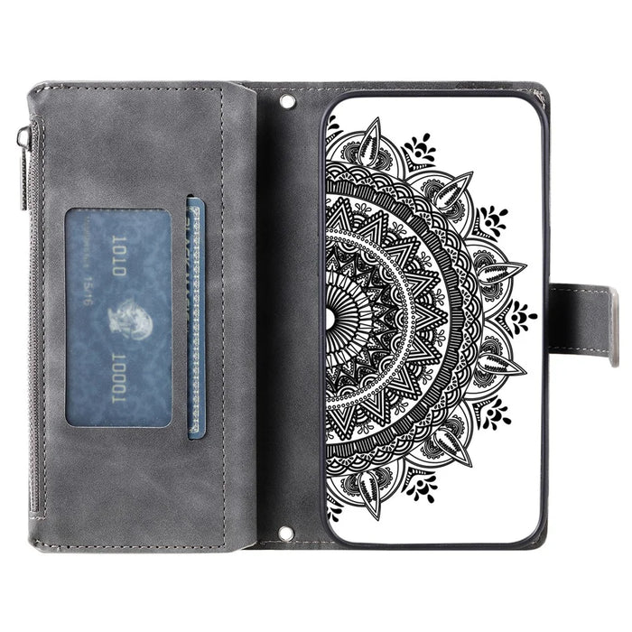 Style 006 For Google Pixel 9 / 9 Pro Wallet Case PU Leather Phone Cover Mandala Flower Pattern - Grey - 2