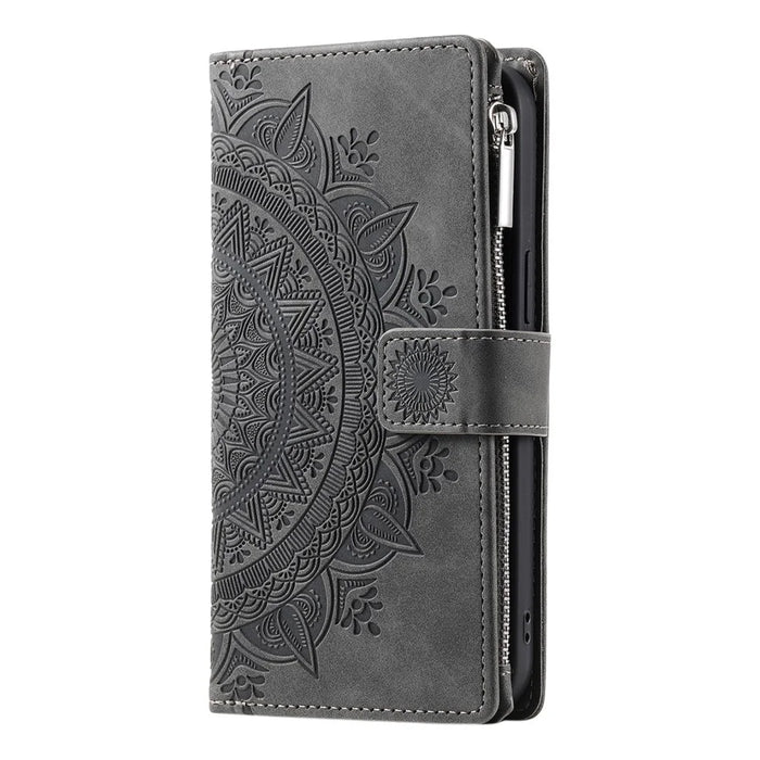 Style 006 For Google Pixel 9 / 9 Pro Wallet Case PU Leather Phone Cover Mandala Flower Pattern - Grey - 7