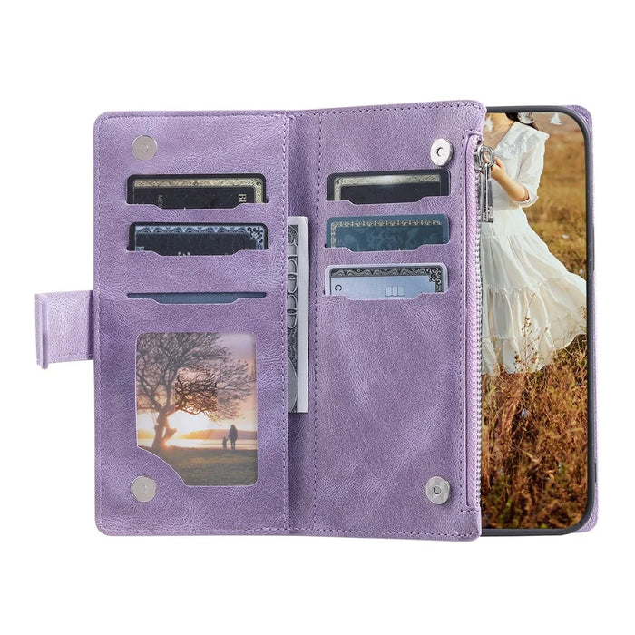 Style 005 For Google Pixel 9 / 9 Pro Wallet Case Rhombus PU Leather Zipper Phone Cover - Purple - 2