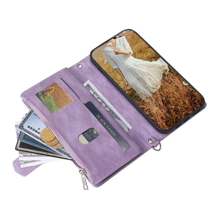 Style 005 For Google Pixel 9 / 9 Pro Wallet Case Rhombus PU Leather Zipper Phone Cover - Purple - 5