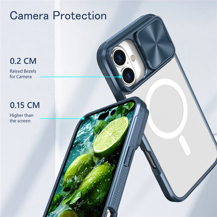 For iPhone 16 Clear Phone Case Compatible with MagSafe PC Cover with Camera Lens Slider - Navy Blue - 5