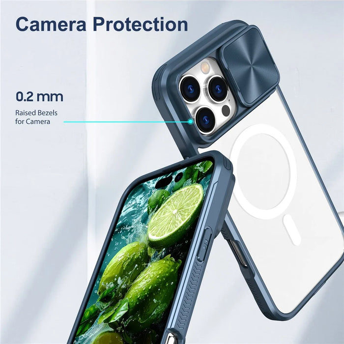 For iPhone 16 Pro Clear Phone Case Compatible with MagSafe PC Cover with Camera Lens Slider - Navy Blue - 5