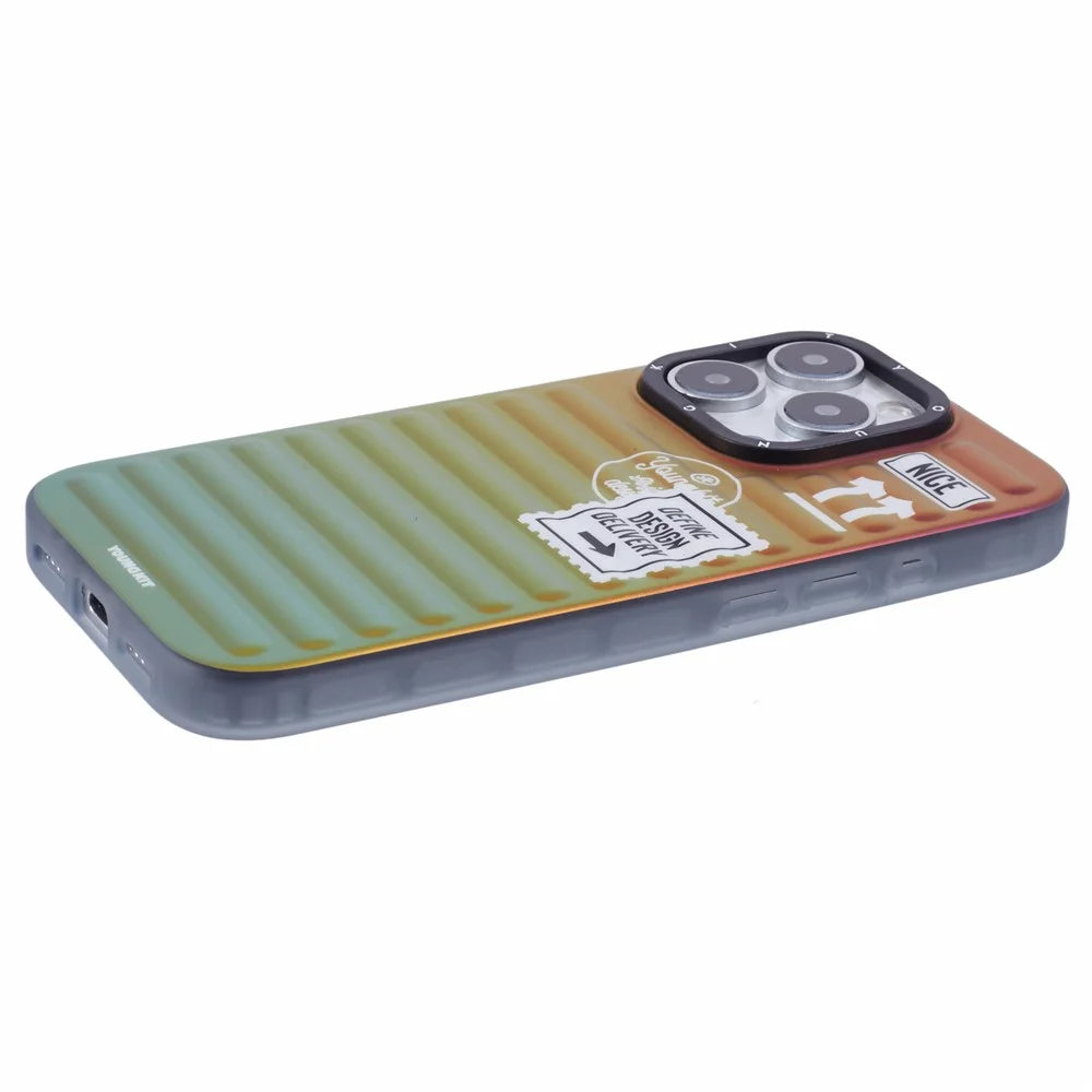 YOUNGKIT For iPhone 16 Pro Case Suitcase Style TPU + Aluminium Alloy Laser Gradient Phone Cover - Purple / Red / Yellow - 5